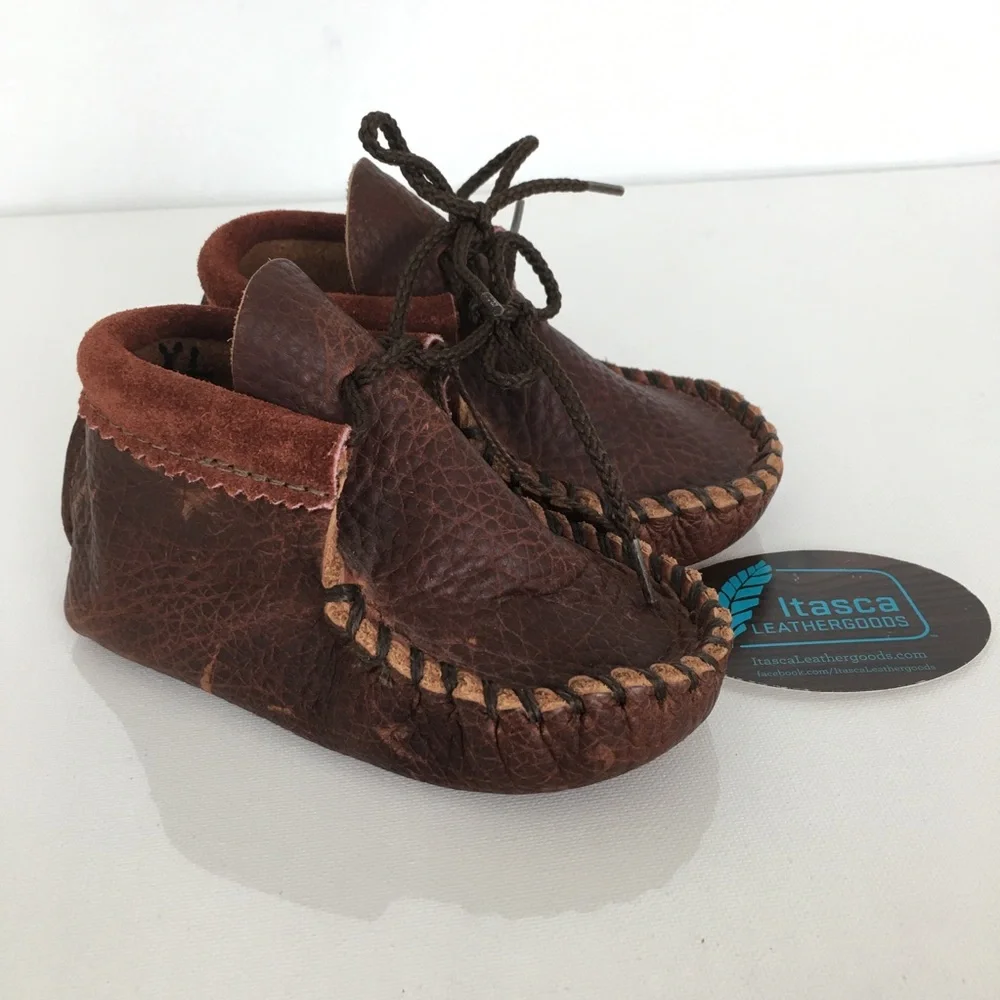 Itasca Leathergood Brown Leather Baby Moccasins NEW Infant Bootie Shoes Size XL